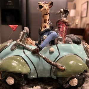 Blue Sky golfing giraffe ceramic trinket box